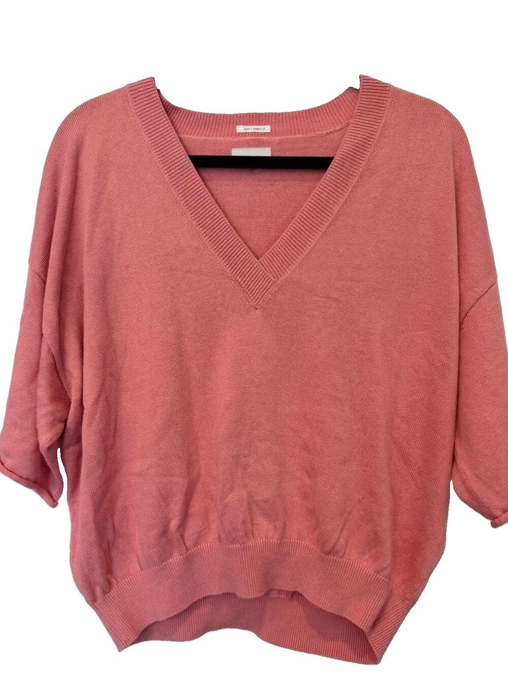 MOTHER Pink V Neck Boxy Crop Sweater Women's Large Short Sleeve Knit